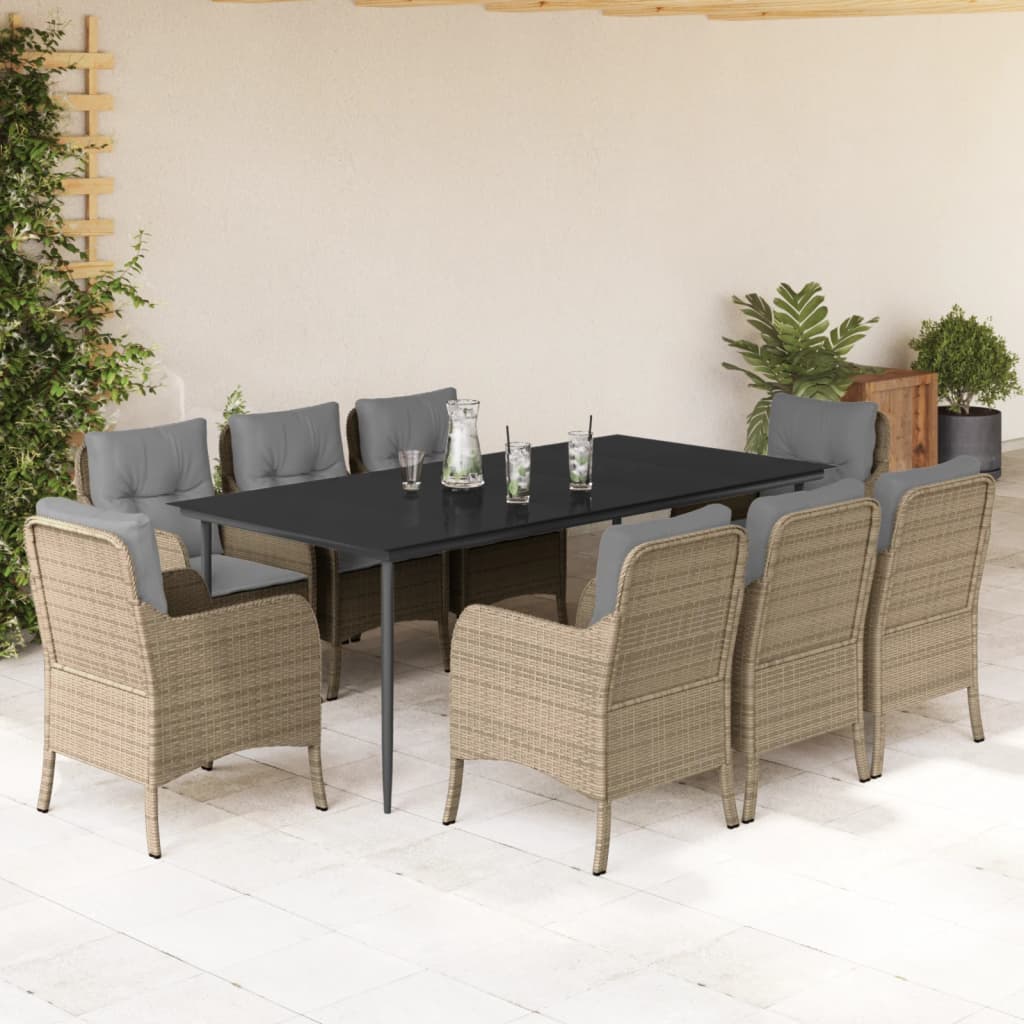 3-tlg. Garten-Essgruppe mit Kissen Beige Poly Rattan