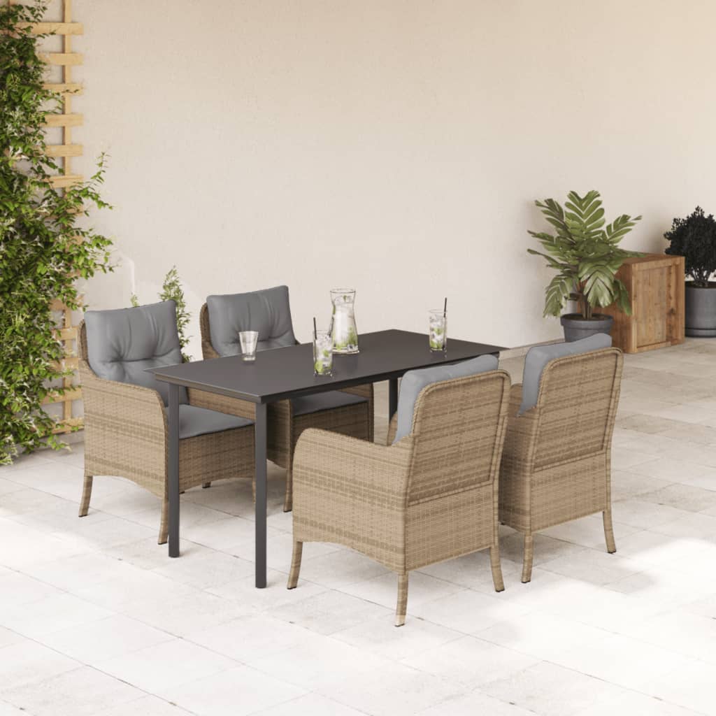 3-tlg. Garten-Essgruppe mit Kissen Beige Poly Rattan