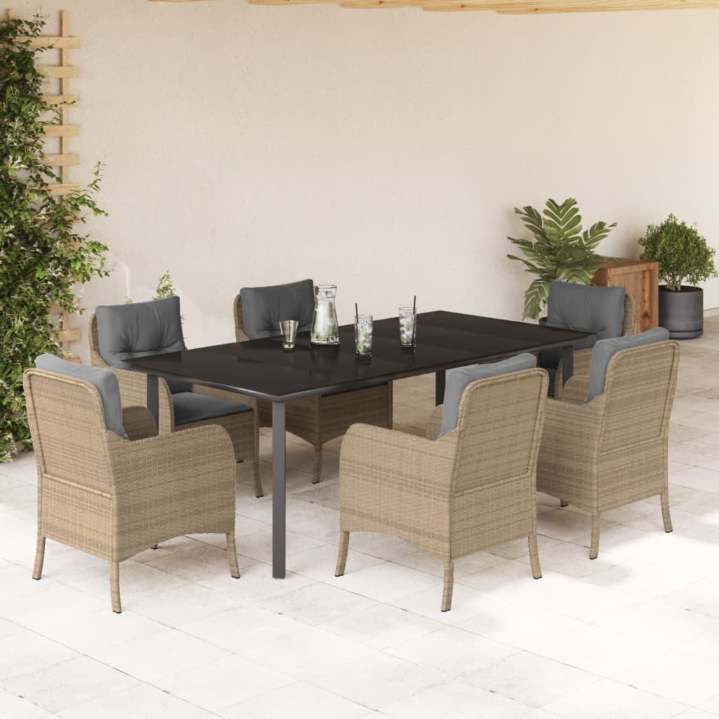 3-tlg. Garten-Essgruppe mit Kissen Beige Poly Rattan