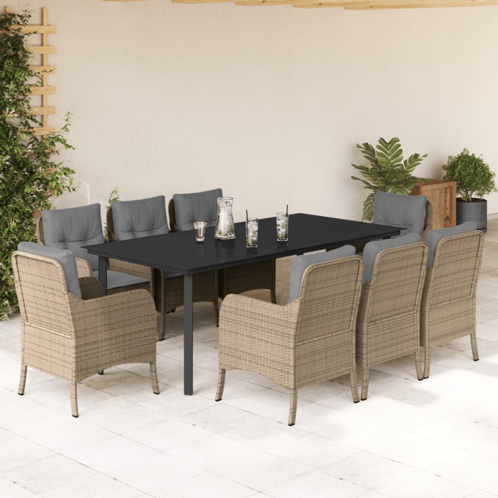 3-tlg. Garten-Essgruppe mit Kissen Beige Poly Rattan