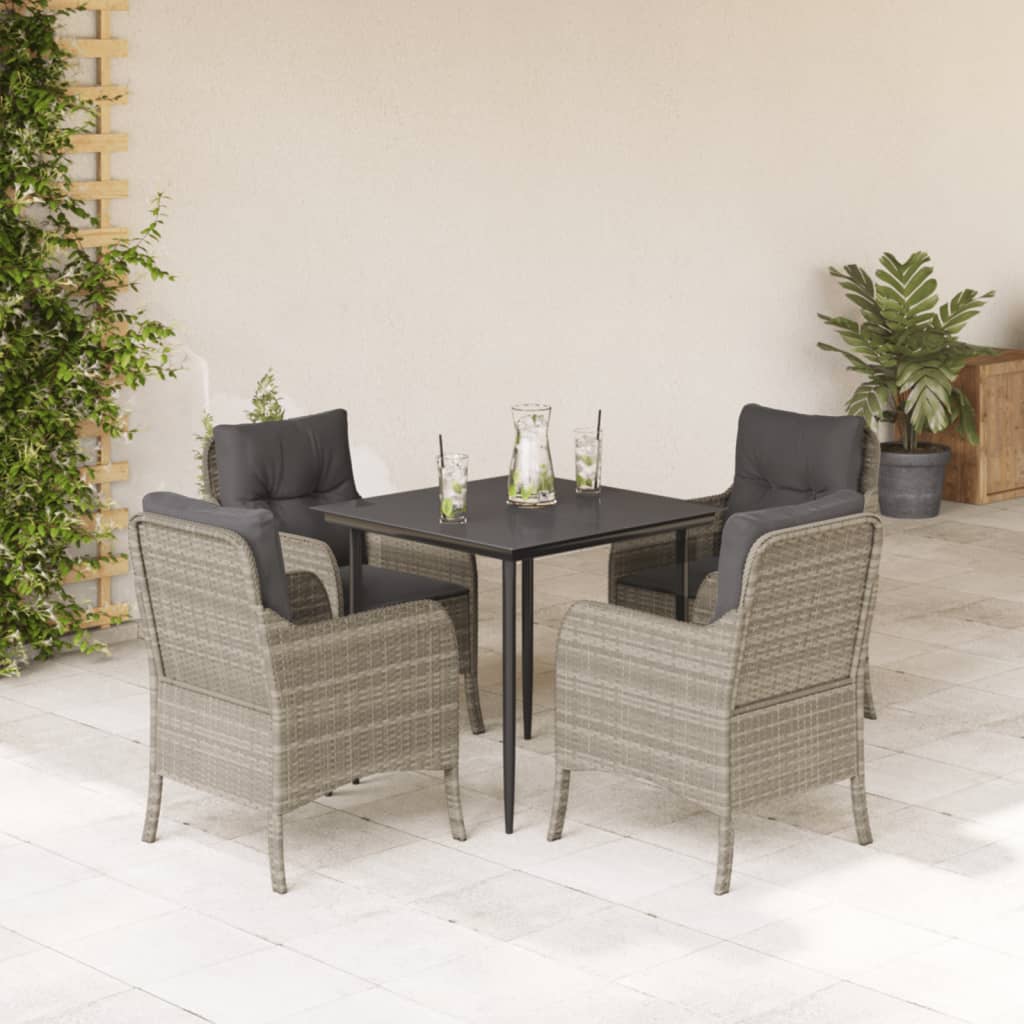 3-tlg. Garten-Essgruppe mit Kissen Hellgrau Poly Rattan
