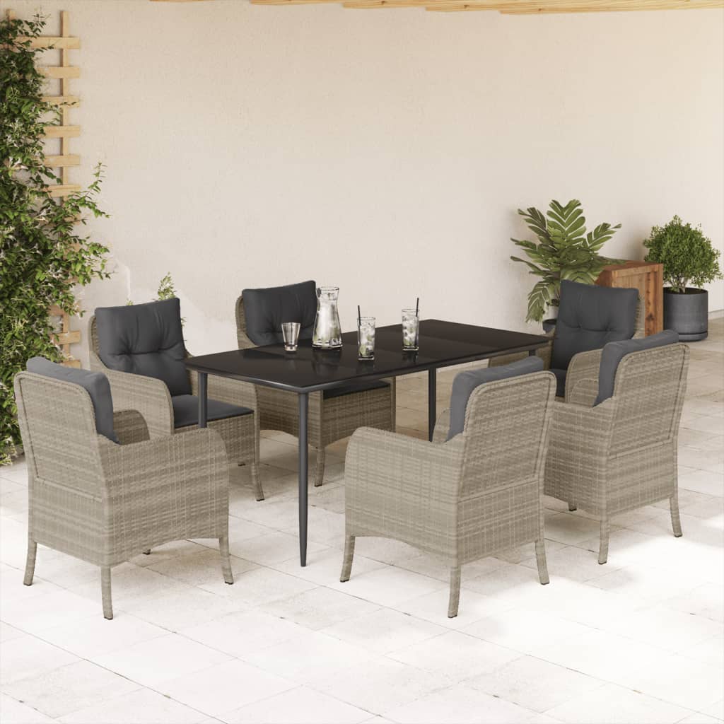 3-tlg. Garten-Essgruppe mit Kissen Hellgrau Poly Rattan
