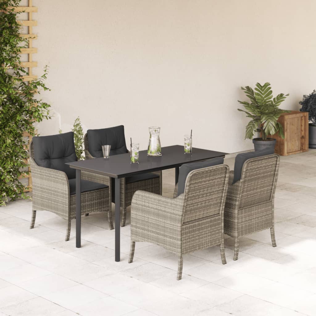 3-tlg. Garten-Essgruppe mit Kissen Hellgrau Poly Rattan