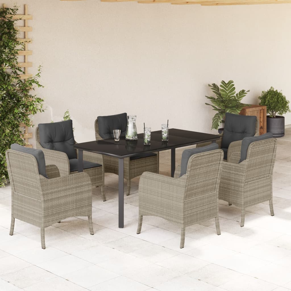 3-tlg. Garten-Essgruppe mit Kissen Hellgrau Poly Rattan
