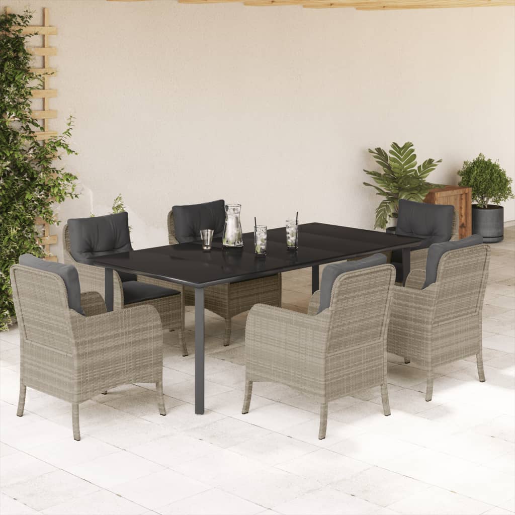 3-tlg. Garten-Essgruppe mit Kissen Hellgrau Poly Rattan