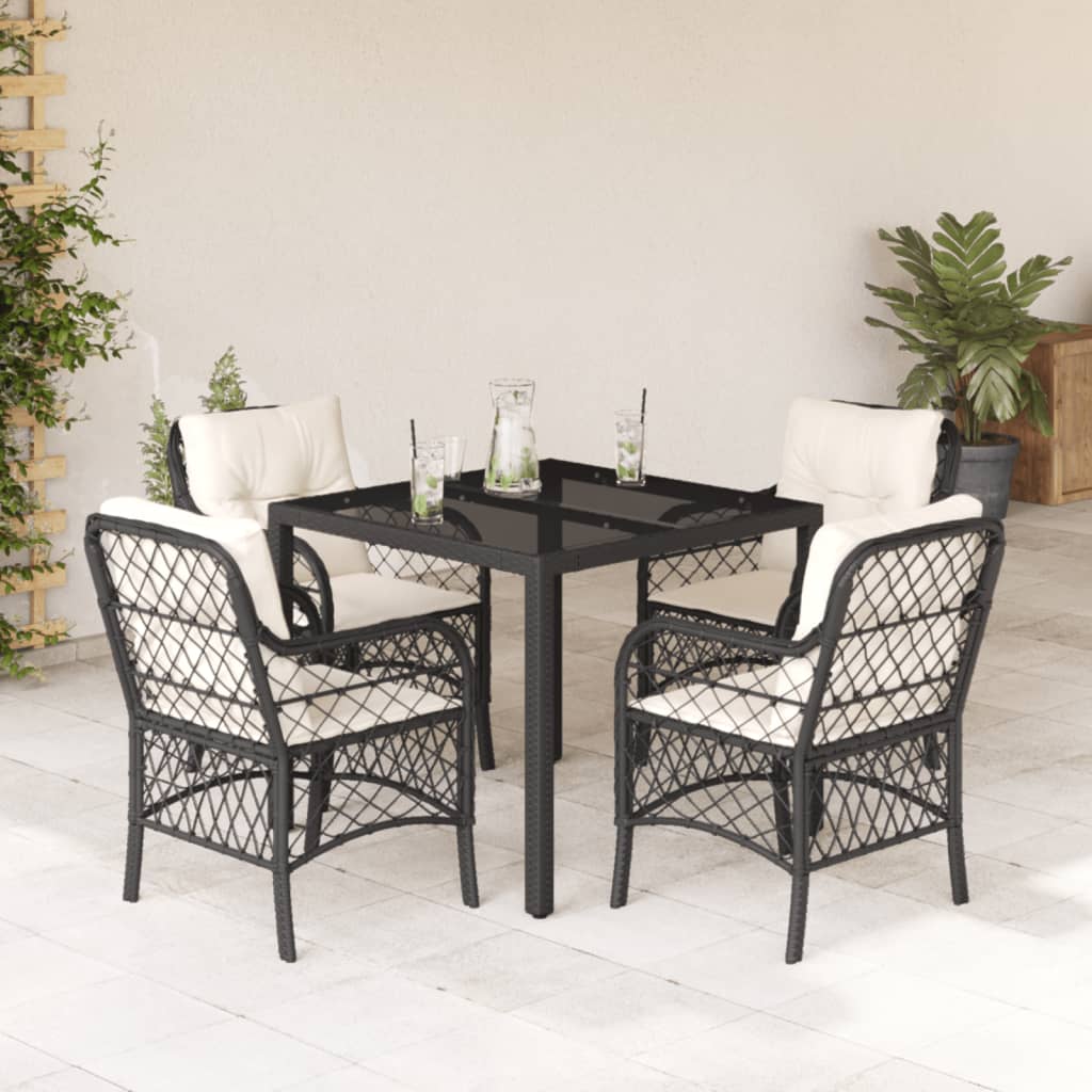 3-tlg. Bistro-Set mit Kissen Schwarz Poly Rattan
