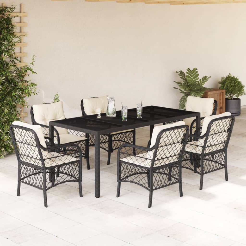 3-tlg. Bistro-Set mit Kissen Schwarz Poly Rattan