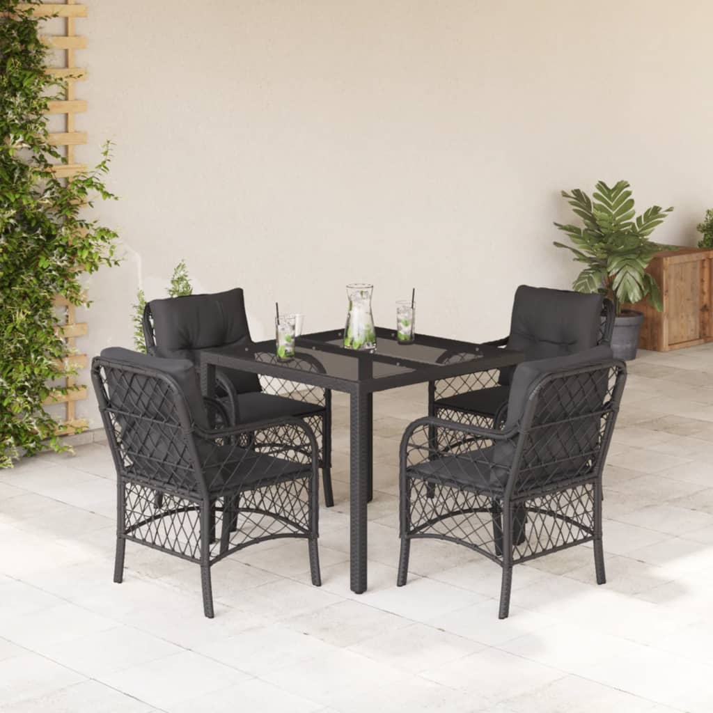 3-tlg. Bistro-Set mit Kissen Schwarz Poly Rattan