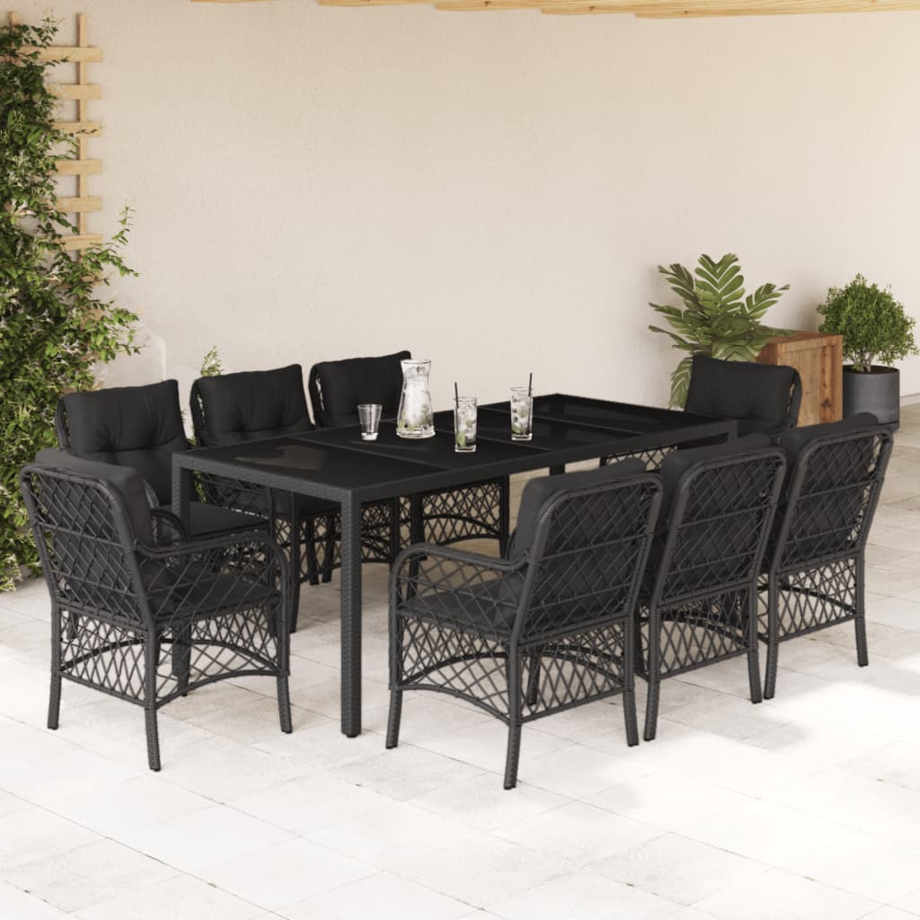 3-tlg. Bistro-Set mit Kissen Schwarz Poly Rattan