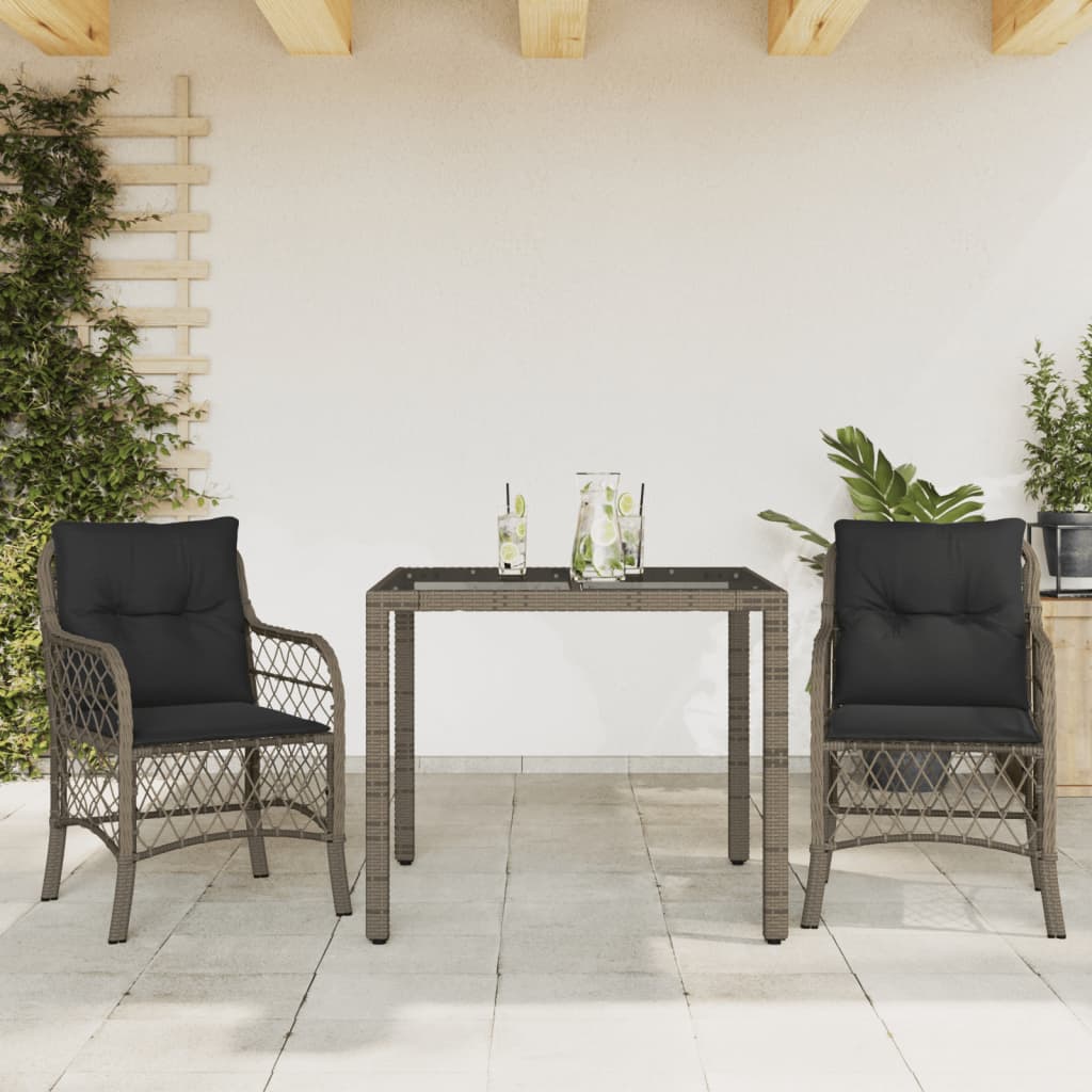 3-tlg. Bistro-Set mit Kissen Schwarz Poly Rattan