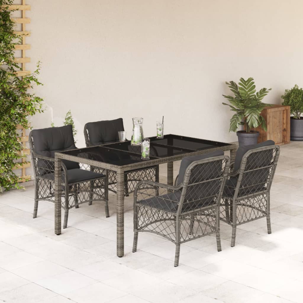 3-tlg. Bistro-Set mit Kissen Schwarz Poly Rattan