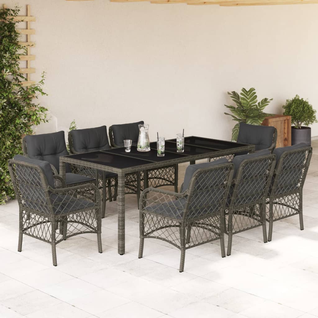 3-tlg. Bistro-Set mit Kissen Schwarz Poly Rattan