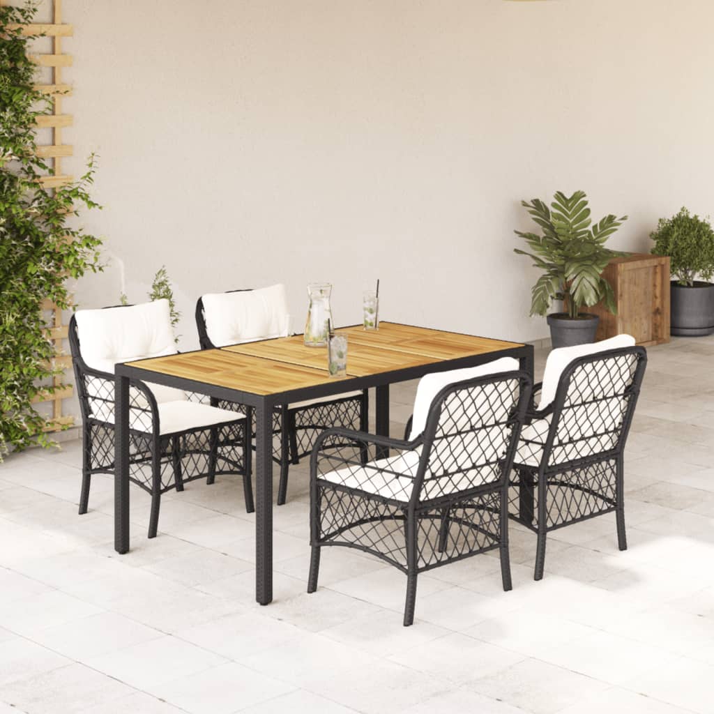3-tlg. Bistro-Set mit Kissen Schwarz Poly Rattan