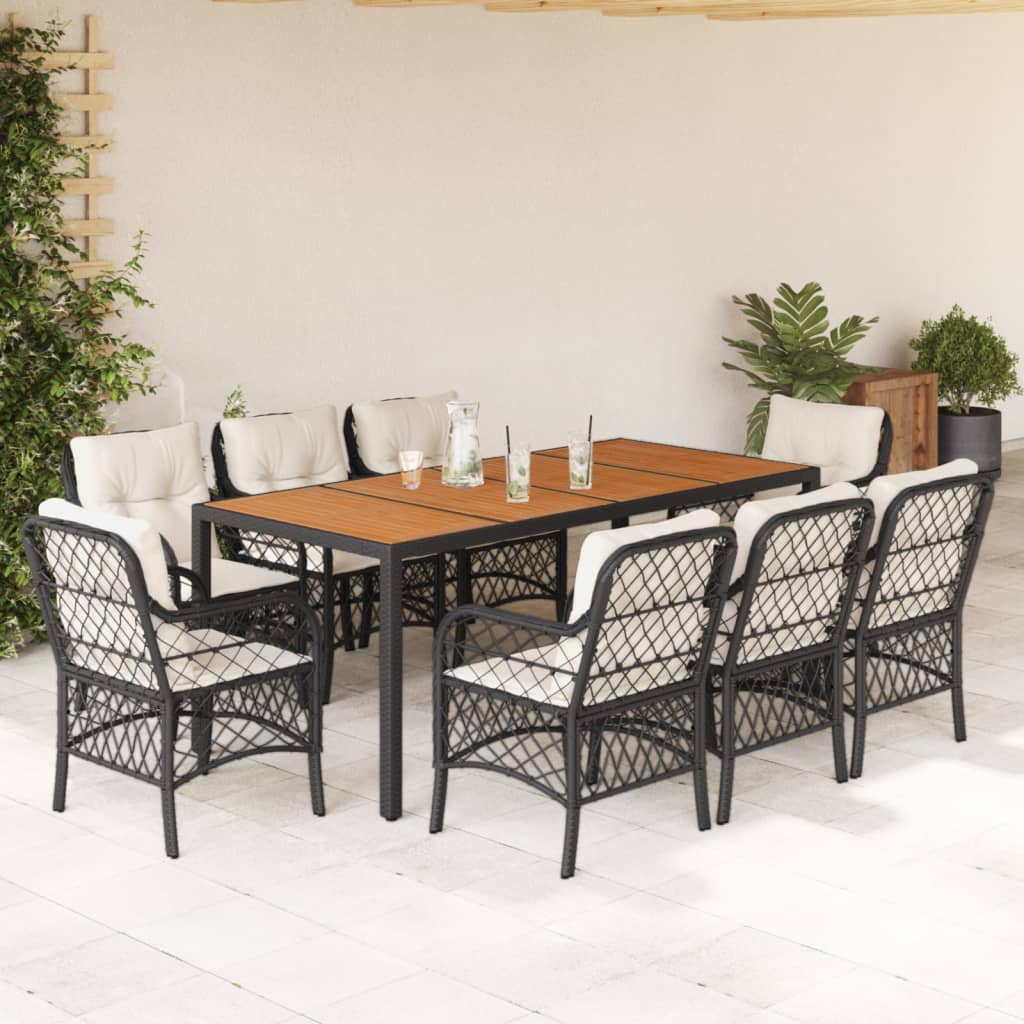 3-tlg. Bistro-Set mit Kissen Schwarz Poly Rattan