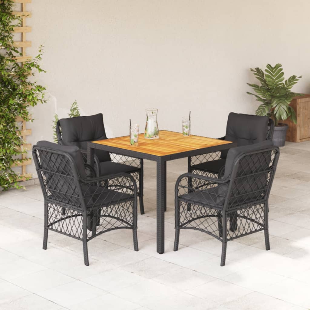 3-tlg. Bistro-Set mit Kissen Schwarz Poly Rattan