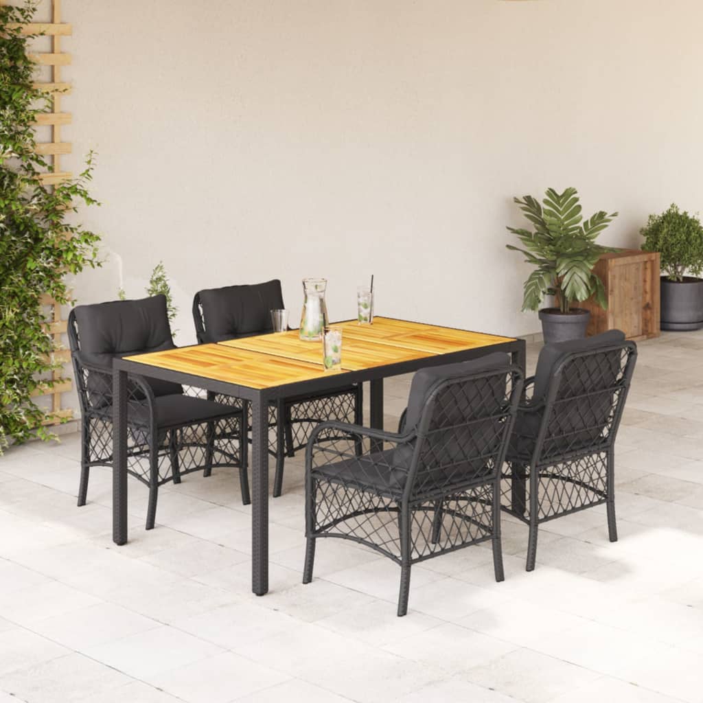 3-tlg. Bistro-Set mit Kissen Schwarz Poly Rattan