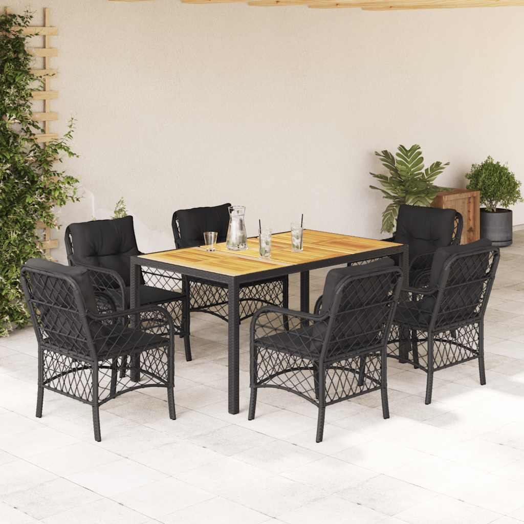 3-tlg. Bistro-Set mit Kissen Schwarz Poly Rattan