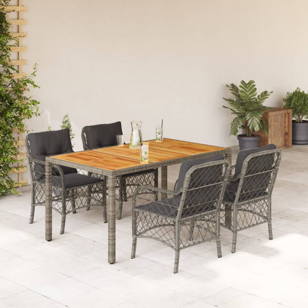 3-tlg. Bistro-Set mit Kissen Schwarz Poly Rattan