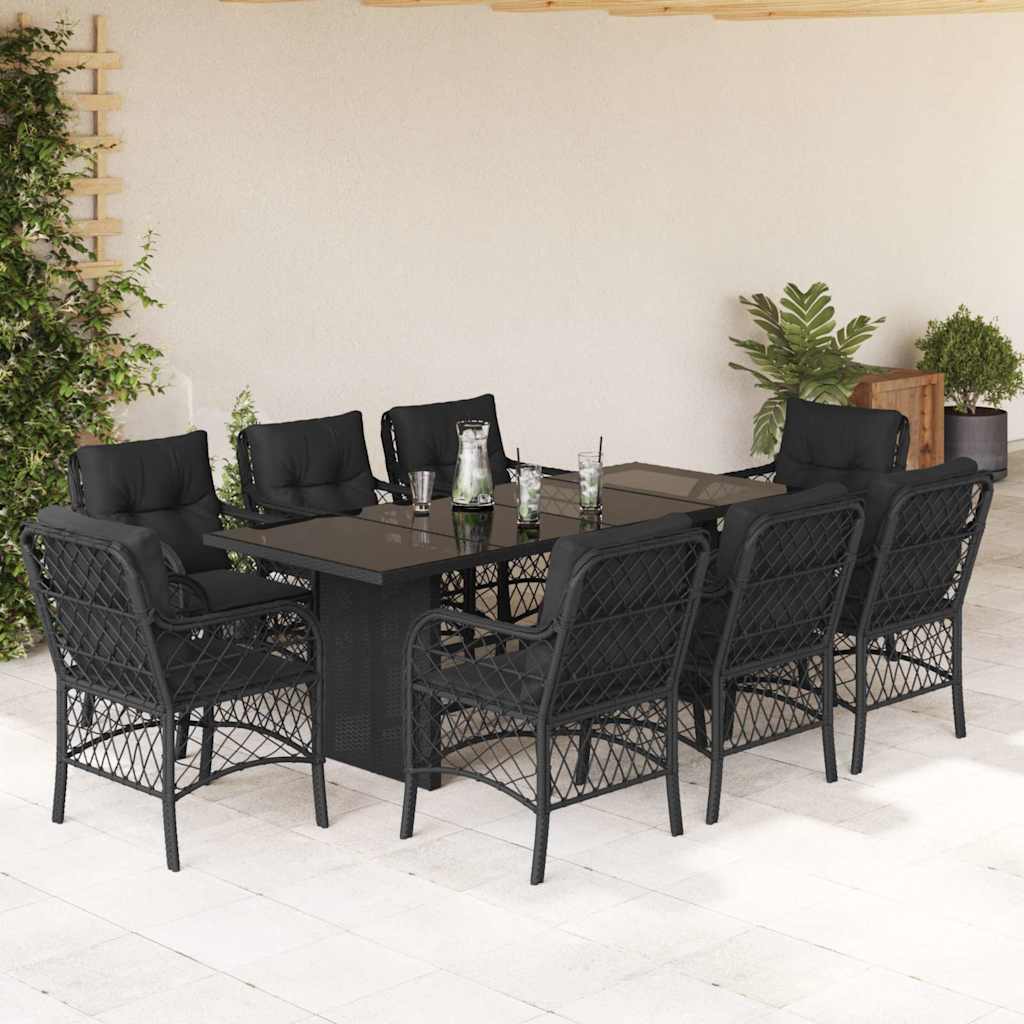 7-tlg. Garten-Essgruppe mit Kissen Schwarz Poly Rattan