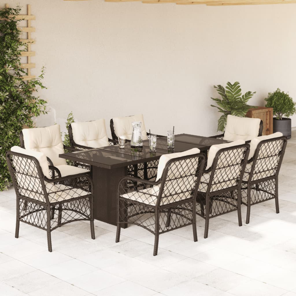 7-tlg. Garten-Essgruppe mit Kissen Schwarz Poly Rattan