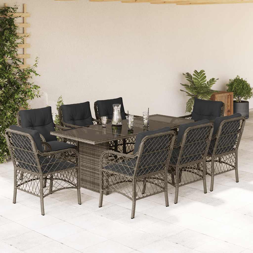 7-tlg. Garten-Essgruppe mit Kissen Schwarz Poly Rattan