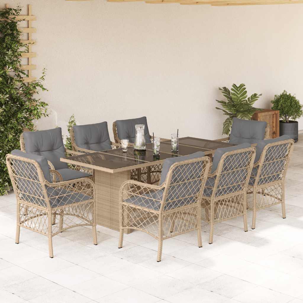 7-tlg. Garten-Essgruppe mit Kissen Schwarz Poly Rattan
