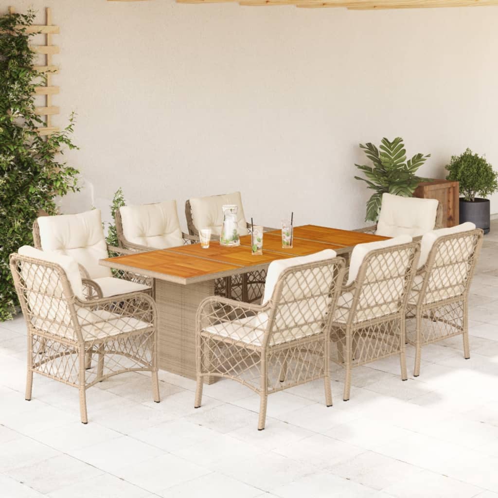 7-tlg. Garten-Essgruppe mit Kissen Schwarz Poly Rattan