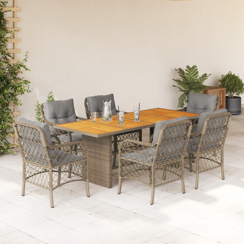 7-tlg. Garten-Essgruppe mit Kissen Schwarz Poly Rattan