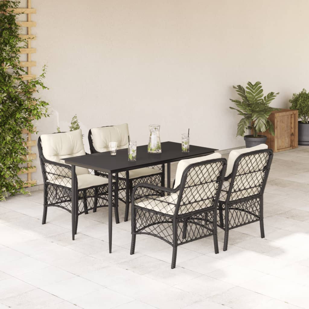 3-tlg. Bistro-Set mit Kissen Schwarz Poly Rattan