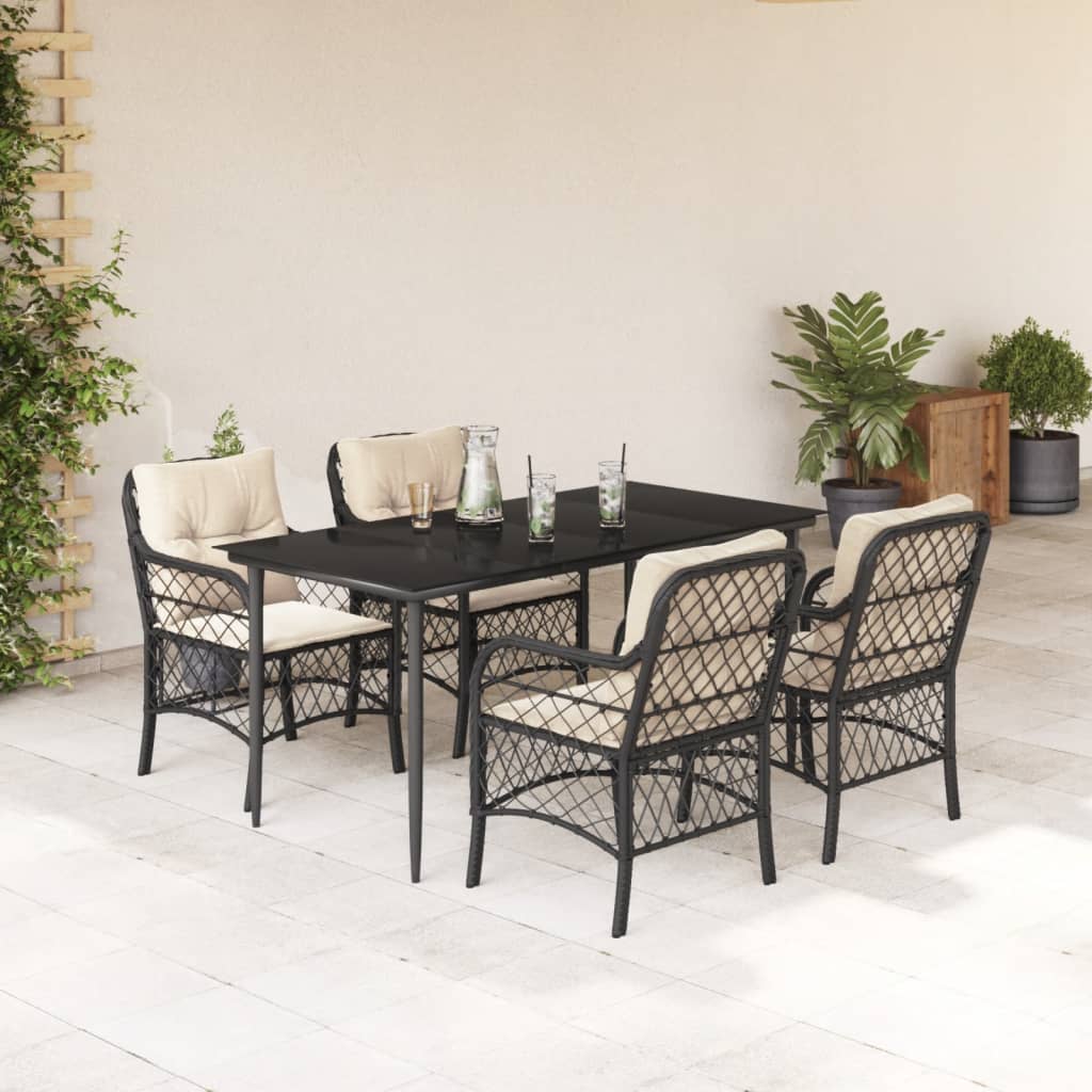 3-tlg. Bistro-Set mit Kissen Schwarz Poly Rattan