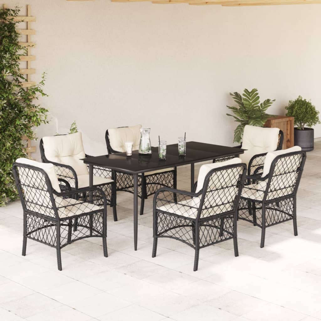 3-tlg. Bistro-Set mit Kissen Schwarz Poly Rattan