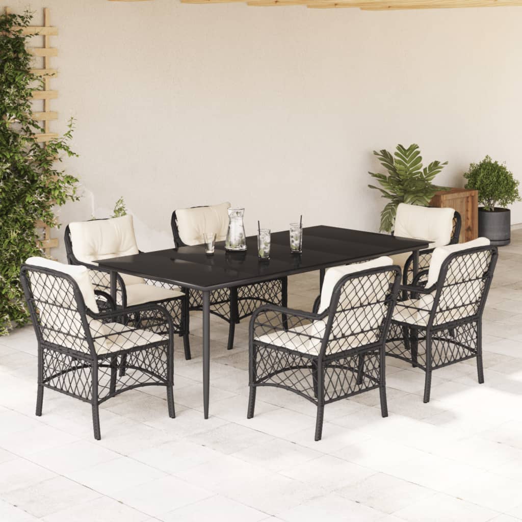 3-tlg. Bistro-Set mit Kissen Schwarz Poly Rattan