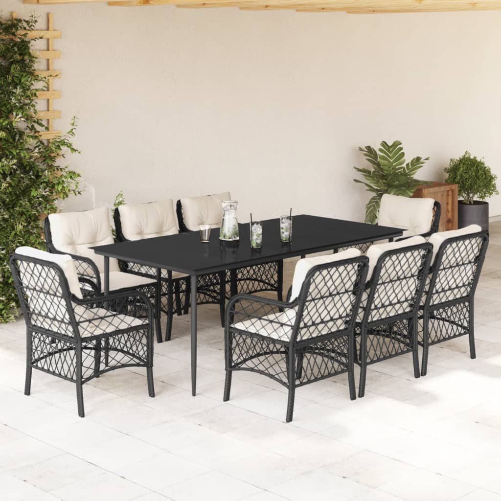 3-tlg. Bistro-Set mit Kissen Schwarz Poly Rattan