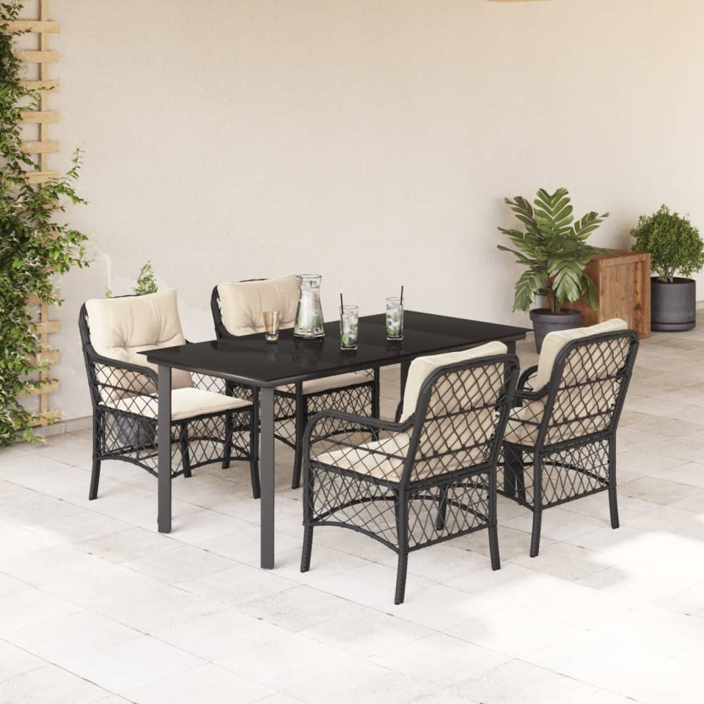 3-tlg. Bistro-Set mit Kissen Schwarz Poly Rattan