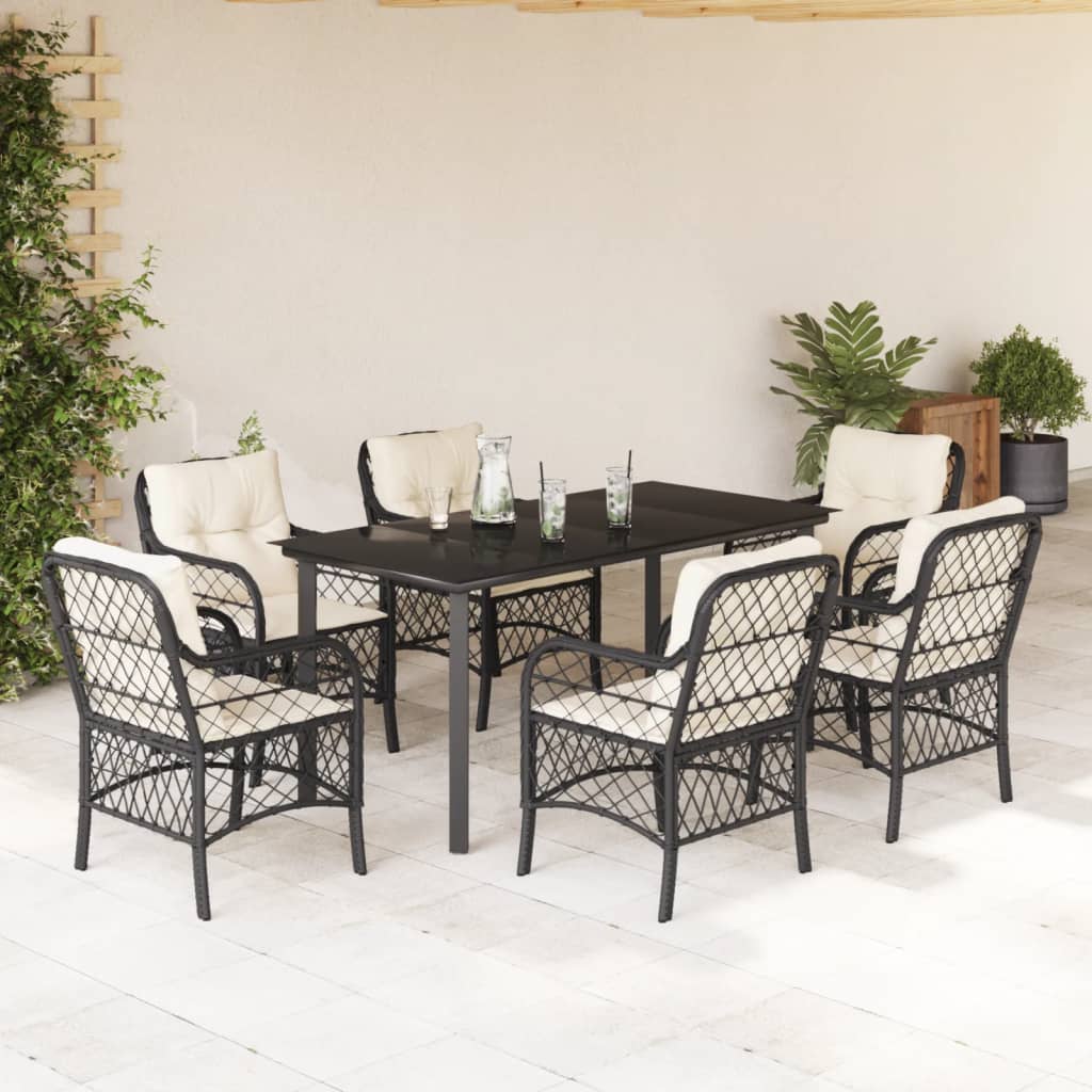 3-tlg. Bistro-Set mit Kissen Schwarz Poly Rattan