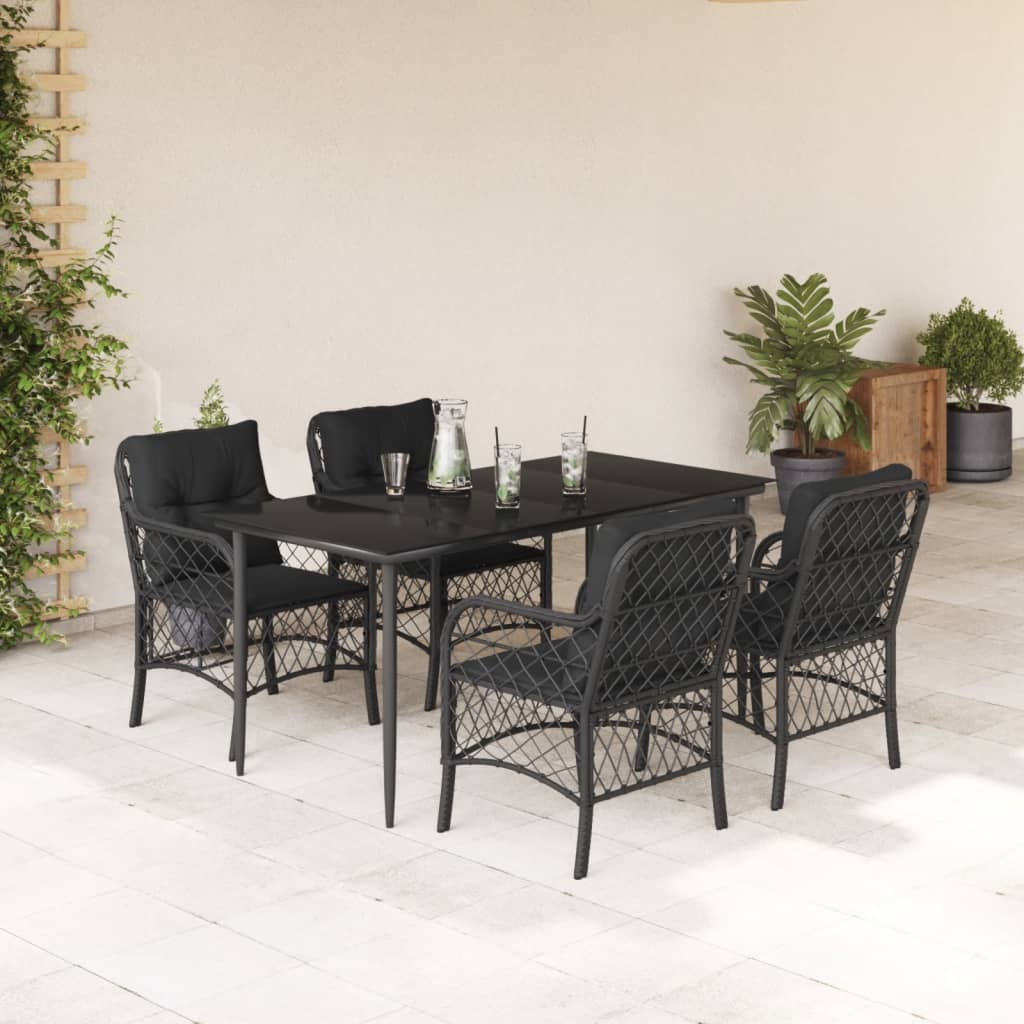 3-tlg. Bistro-Set mit Kissen Schwarz Poly Rattan