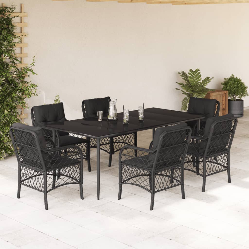 3-tlg. Bistro-Set mit Kissen Schwarz Poly Rattan