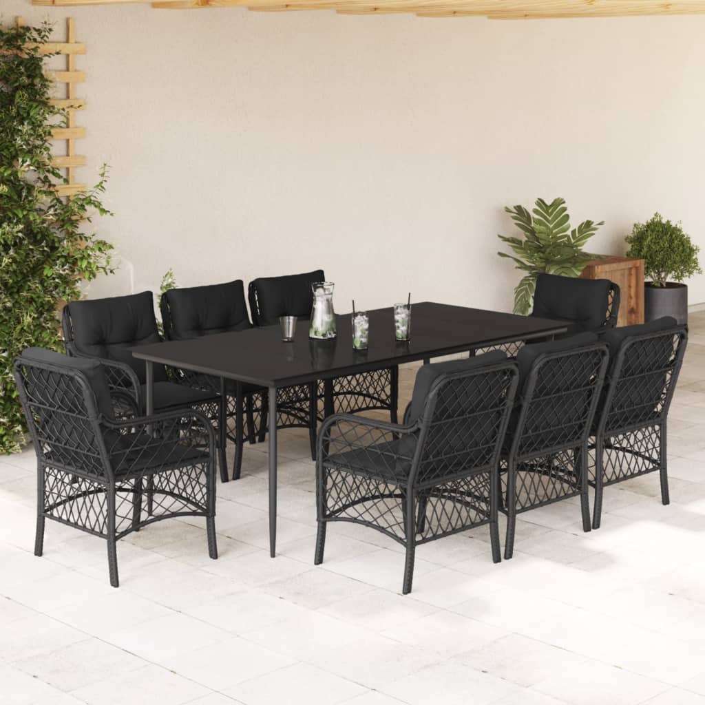 3-tlg. Bistro-Set mit Kissen Schwarz Poly Rattan