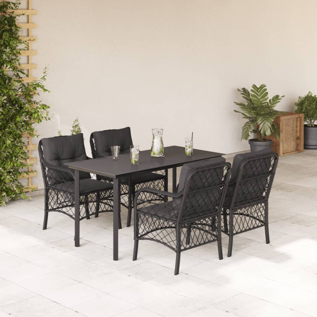3-tlg. Bistro-Set mit Kissen Schwarz Poly Rattan