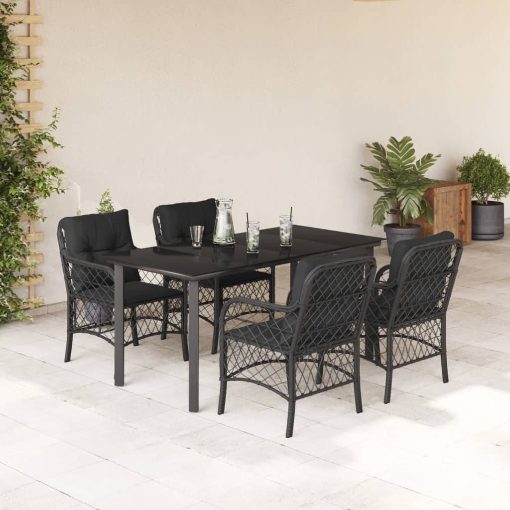 3-tlg. Bistro-Set mit Kissen Schwarz Poly Rattan