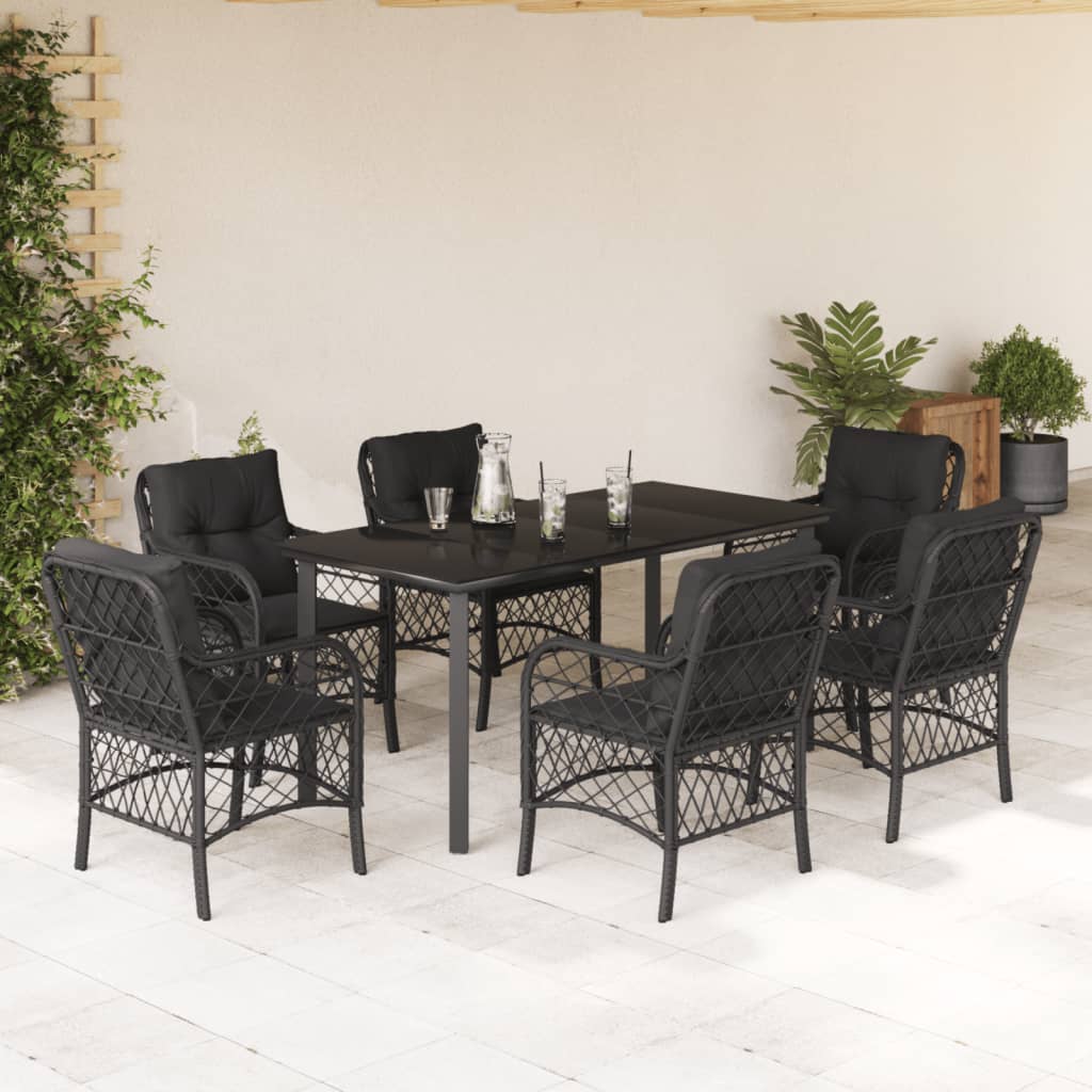 3-tlg. Bistro-Set mit Kissen Schwarz Poly Rattan