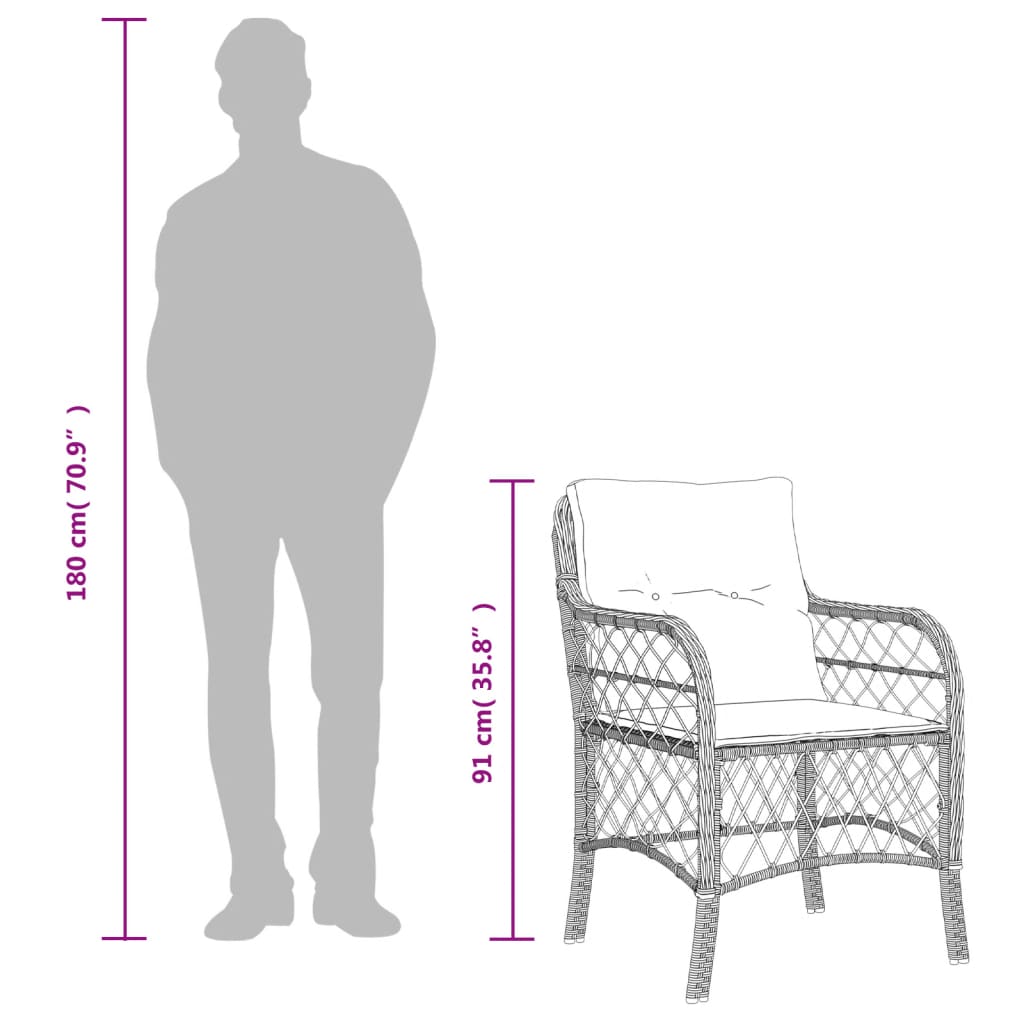 3-tlg. Bistro-Set mit Kissen Braun Poly Rattan