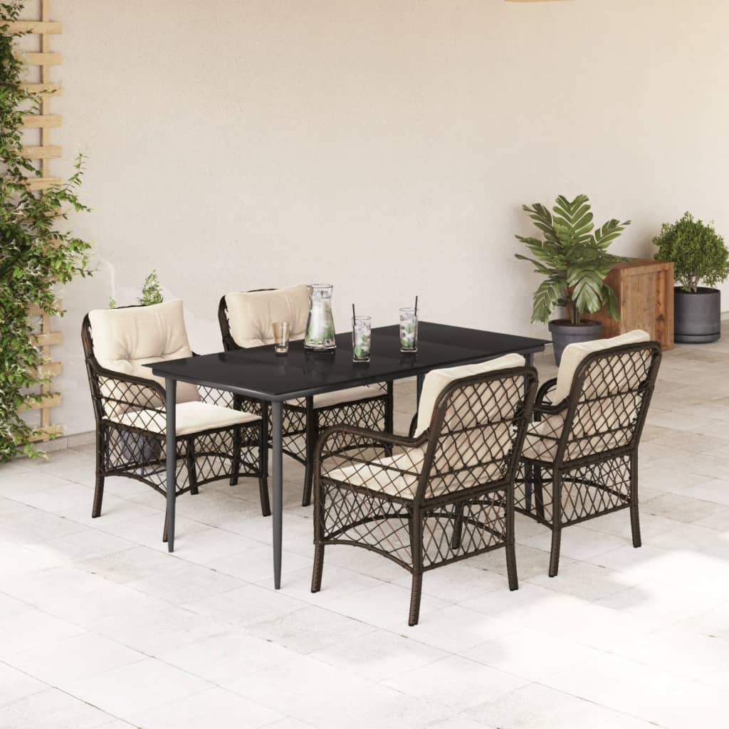 3-tlg. Bistro-Set mit Kissen Braun Poly Rattan