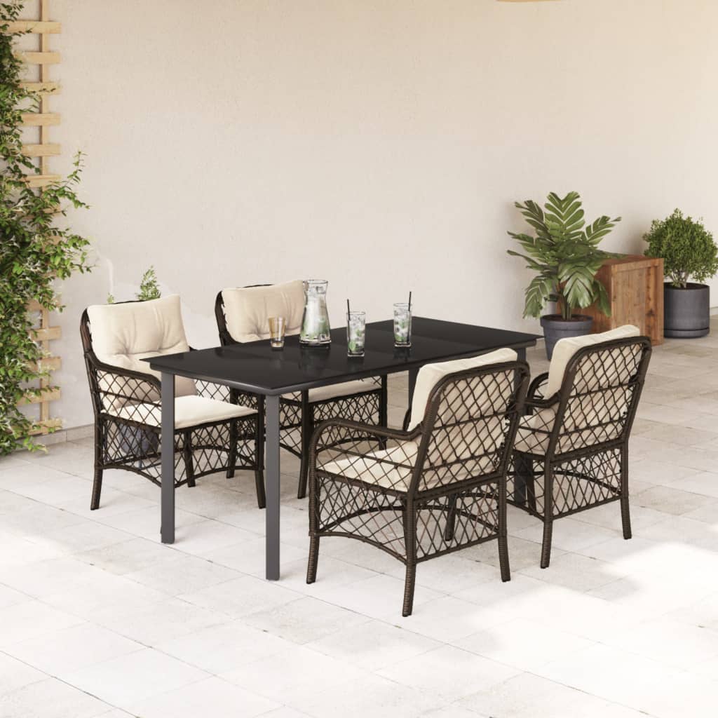 3-tlg. Bistro-Set mit Kissen Braun Poly Rattan