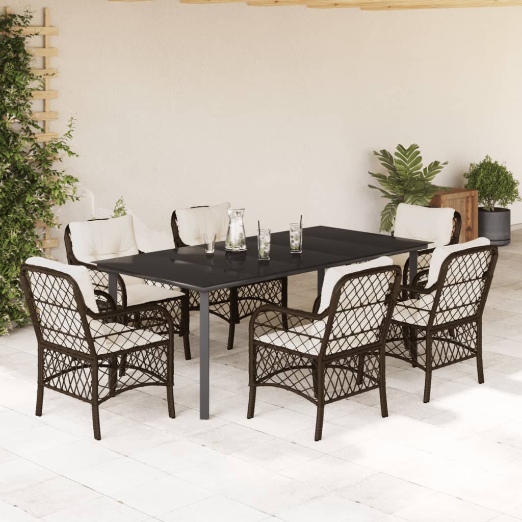 3-tlg. Bistro-Set mit Kissen Braun Poly Rattan