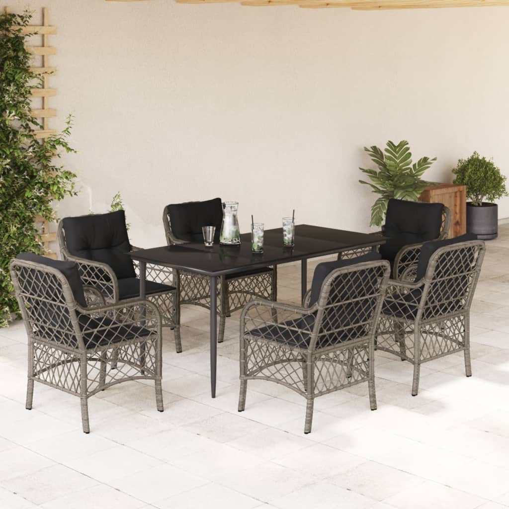 3-tlg. Bistro-Set mit Kissen Grau Poly Rattan