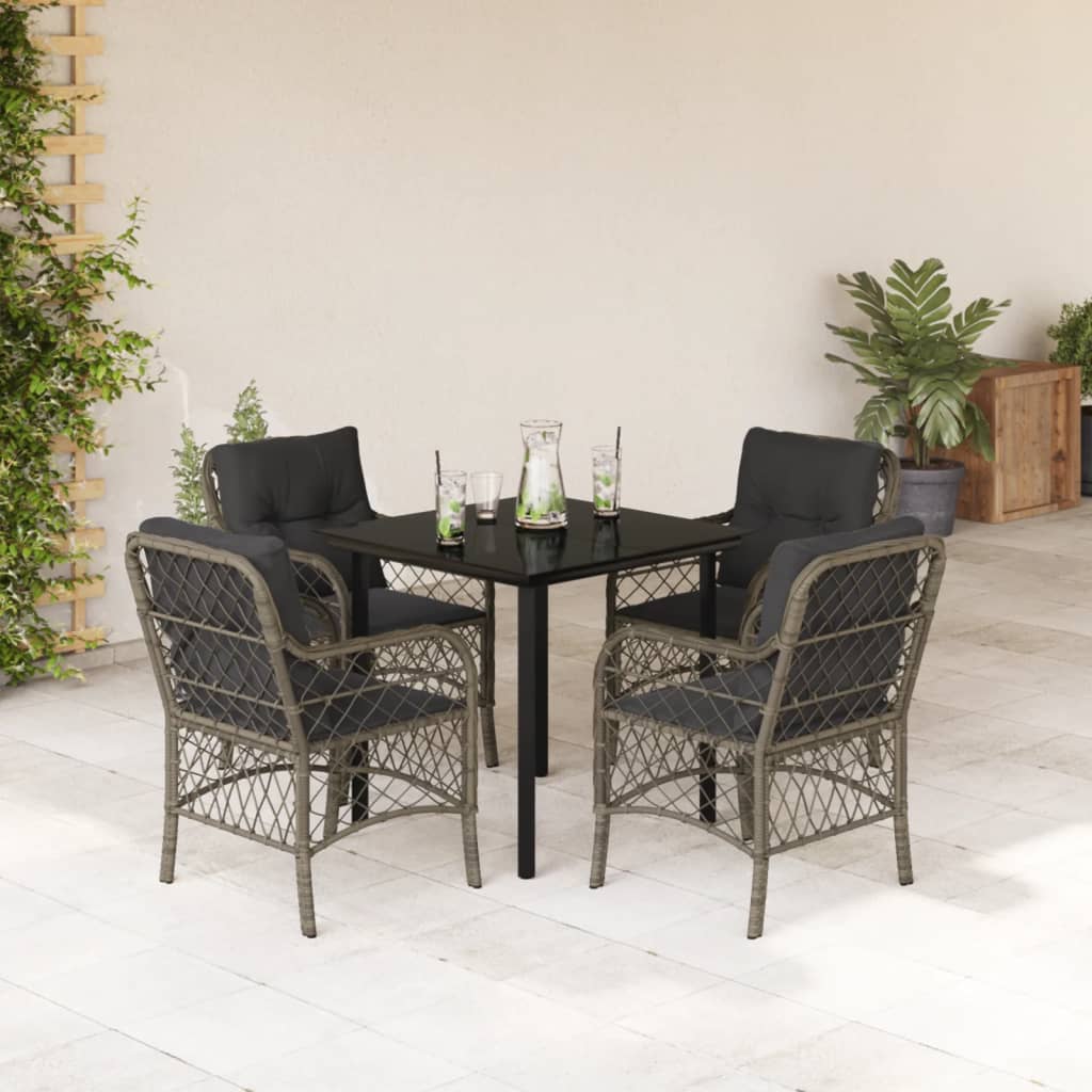 3-tlg. Bistro-Set mit Kissen Grau Poly Rattan