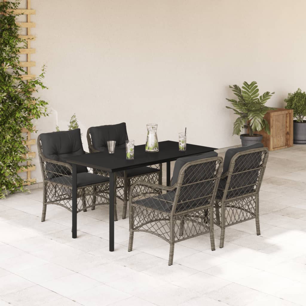 3-tlg. Bistro-Set mit Kissen Grau Poly Rattan