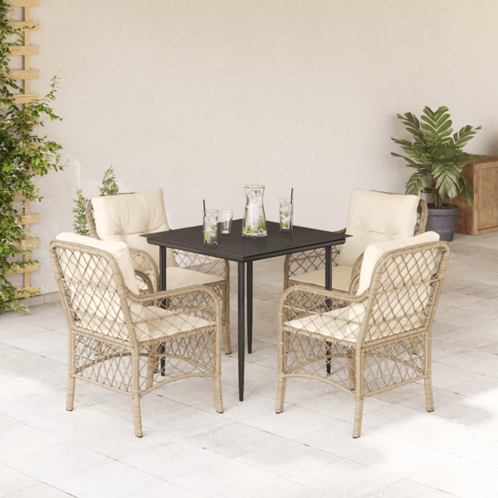 3-tlg. Bistro-Set mit Kissen Beige Poly Rattan