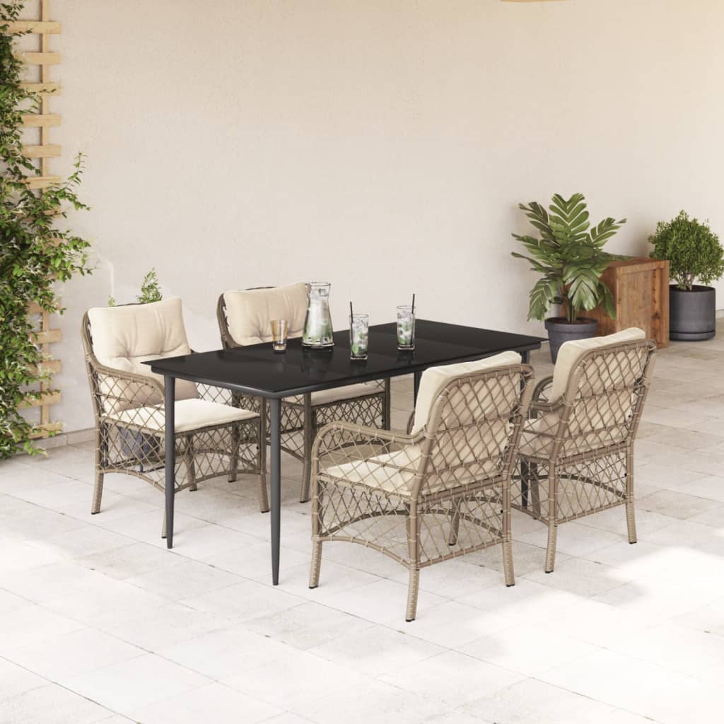 3-tlg. Bistro-Set mit Kissen Beige Poly Rattan